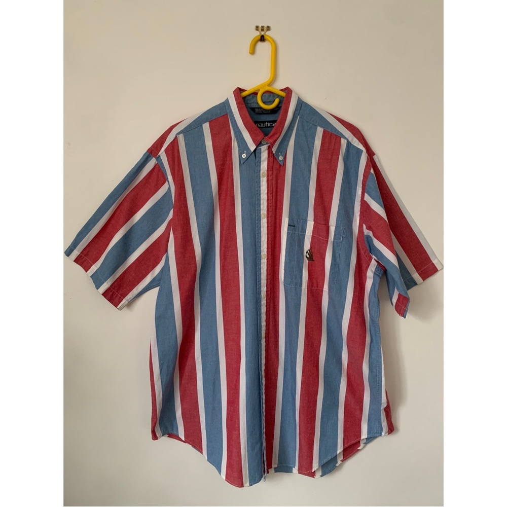 Vintage nautica short sleeve button down with colorful stripes